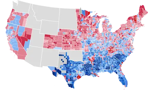 Results by county, shaded according to winning candidate's percentage of the vote