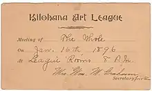 1896 meeting card for the Kilohane Art League