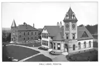 Princeton Public Library at right and Bagg Hall (town hall) at left, 1899