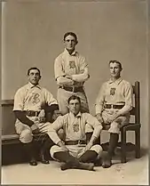 Portrait of "famous Boston infield of 1900" (clockwise from left) second baseman Bobby Lowe, first baseman Fred Tenney, shortstop Herman Long and third baseman Jimmy Collins