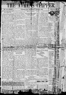 Front page of The Athens Clipper from 31 August 1901.