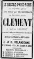 1901 - Advertisement for the Clément autocycle mentioning the dependence on the Panhard & Levassor patents of A. C. KREBS.