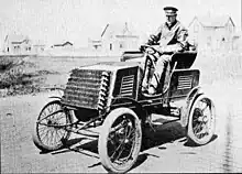 Thomas Jeffery in his first prototype Rambler motor vehicle 1901