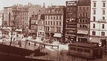 Tremont Street, 1903, across from Boston Common. (Tremont Theatre 6th building from right)