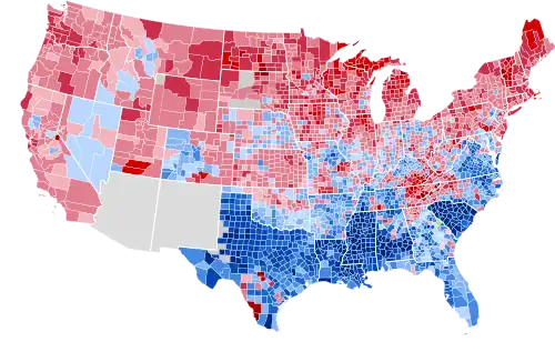 Results by county, shaded according to winning candidate's percentage of the vote