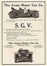1911 SGV Touring car, Acme Motor Car Company in Motor Age magazine