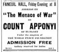 Publicity for a conference given by Albert Apponyi in Boston, 1911