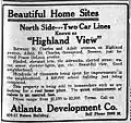 1911 ad for Highland View