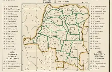 1912 districts. Équateur and Lulonga Districts separated