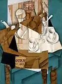 Breakfast; by Juan Gris; 1914; gouache, oil and crayon on cut-and-pasted printed paper on canvas; 80.9 x 59.7 cm; Museum of Modern Art (New York City)