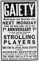 Advertisement, 1915: "Max Spiegel's Strolling Players with Gus Fay the famous German comedian"