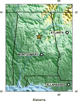 Map showing epicenter of the earthquake and major cities near it.