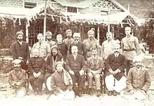 This picture is from 1917, Darband. In this photo: Nawab Sir Muhammad Khan Zaman Khan Tanoli (seated second from left), Sir George Roos-Keppel (seated third from left), Sahibzada Sir Abdul Qayyum Khan (seated first from right). (Sitting ground centre) Nawabzada Muhammad Farid Khan Tanoli (son and successor of Nawab Sir Muhammad Khan Zaman Khan of Amb)
