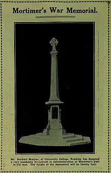 Black and white photograph of a design for the Mortimer War Memorial