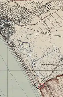 Topographical map showing expanse of marshland between Venice Canals and school