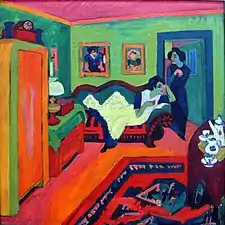 Interior with two girls, by Ernst Ludwig Kirchner, 1926