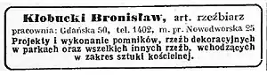 Advertising for Klobucki studio in 1933