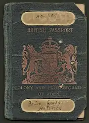 1940 Colony of Aden passport