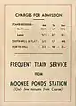 Back cover showing admission charges & train services