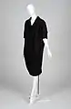 1957: Black bouclé wool chemise or 'sack' dress