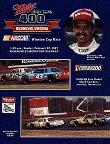 The 1987 Miller High Life 400 program cover, featuring Kyle Petty.