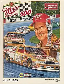 The 1989 Miller High Life 500 program cover, featuring Dick Trickle. Artwork by NASCAR artist Sam Bass.