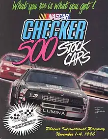 The 1990 Checker 500 program cover, featuring Dale Earnhardt.