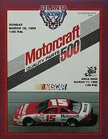 The 1990 Motorcraft Quality Parts 500 program cover, featuring Morgan Shepherd.