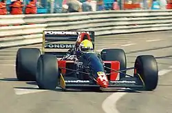 Andrea Chiesa racing for Fondmetal in the 1992 Monaco GP.