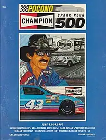 The 1992 Champion Spark Plug 500 program cover, featuring Richard Petty. Artwork by NASCAR artist Sam Bass.