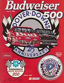 The 1993 Budweiser 500 program cover, featuring Bill Elliott and Dale Earnhardt.
