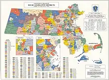 Map of the 160 districts of the Massachusetts House of Representatives apportioned in 1993