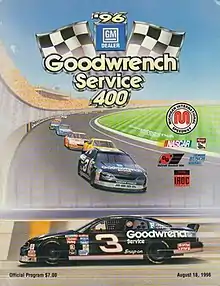 The 1996 GM Goodwrench Dealer 400 program cover, featuring Dale Earnhardt.
