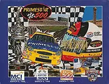 The 1998 Primestar 500 program cover, featuring Ted Musgrave. Artwork by NASCAR artist Sam Bass.