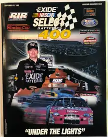 1999 Exide NASCAR Select Batteries 400 program cover, featuring Jeff Burton. "Under the Lights!"