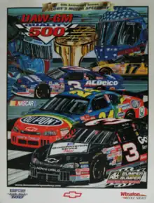The 1999 UAW-GM Quality 500 program cover, with artwork by NASCAR artist Sam Bass.