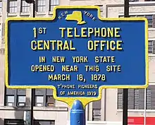 Image 18Historical marker commemorating the first telephone central office in New York State (1878) (from History of the telephone)