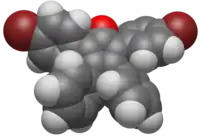 Van der Waals space-filling model of 2,5-Bis(4-bromophenyl)-3,4-diphenylcyclopentadienone