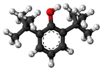 Ball-and-stick model of the 2,6-di-tert-butylphenol molecule