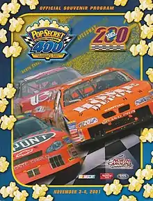 The 2001 Pop Secret Microwave Popcorn 400 program cover.