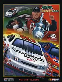 The 2002 MBNA America 500 program cover, featuring Kevin Harvick, winner of the 2001 race.