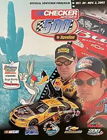 The 2003 Checker Auto Parts 500 program cover, featuring Bugs Bunny and Daffy Duck promoting Looney Tunes: Back In Action.
