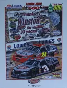 The 2003 UAW-GM Quality 500 program cover, with artwork by NASCAR artist Sam Bass. The program features a tribute to Winston. The painting is called "Tribute!"