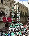 First torre de vuit amb folre and pilar de set amb folre descarregats simultaneously in history, Castellers de Vilafranca, 31/08/2006