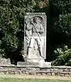 Statue of Thomas Müntzer waving a rainbow banner, Stolberg, Germany (2007)