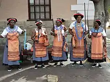 Xhosa women wearing a Shweshwe in South Africa