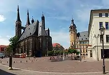 Market square with Church of St. Jakob and Townhall