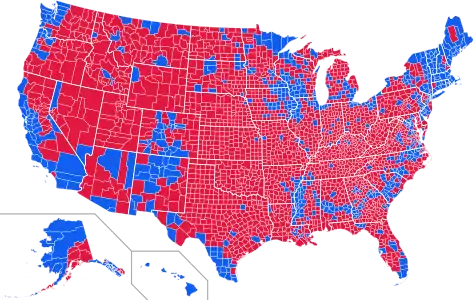 Results by county. Blue denotes counties that went to Obama; red denotes counties that went to Romney. Hawaii, Massachusetts, Rhode Island, and Vermont had all counties go to Obama. Oklahoma, Utah, and West Virginia had all counties go to Romney.