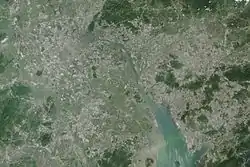 2014 satellite view of the Pearl River Delta from the NASA Earth Observatory