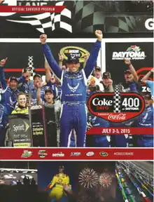 2015 Coke Zero 400 program cover, featuring Aric Almirola, the 2014 winner